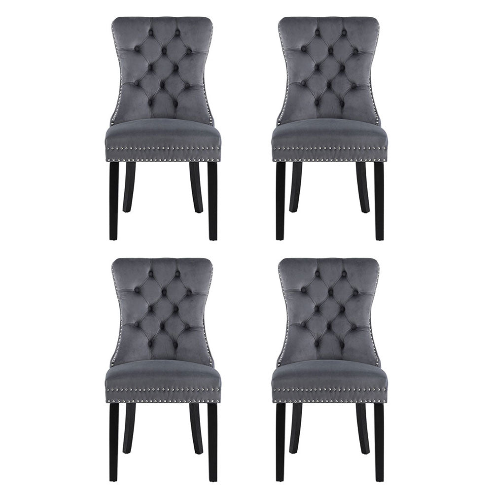 1 Set of 4 Dining Chairs Grey Velvet