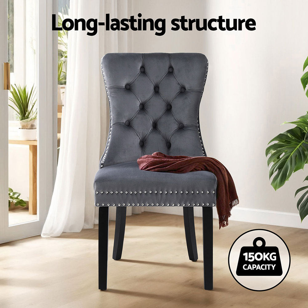 1 Set of 4 Dining Chairs Grey Velvet