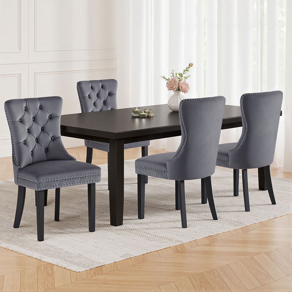 1 Set of 4 Dining Chairs Grey Velvet