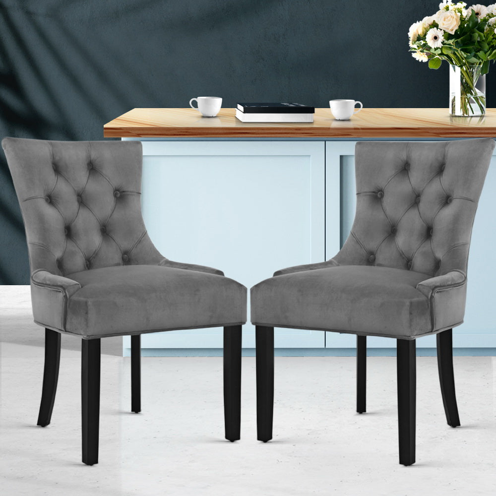 Dining Chairs Set of 2 Velvet French Provincial Grey