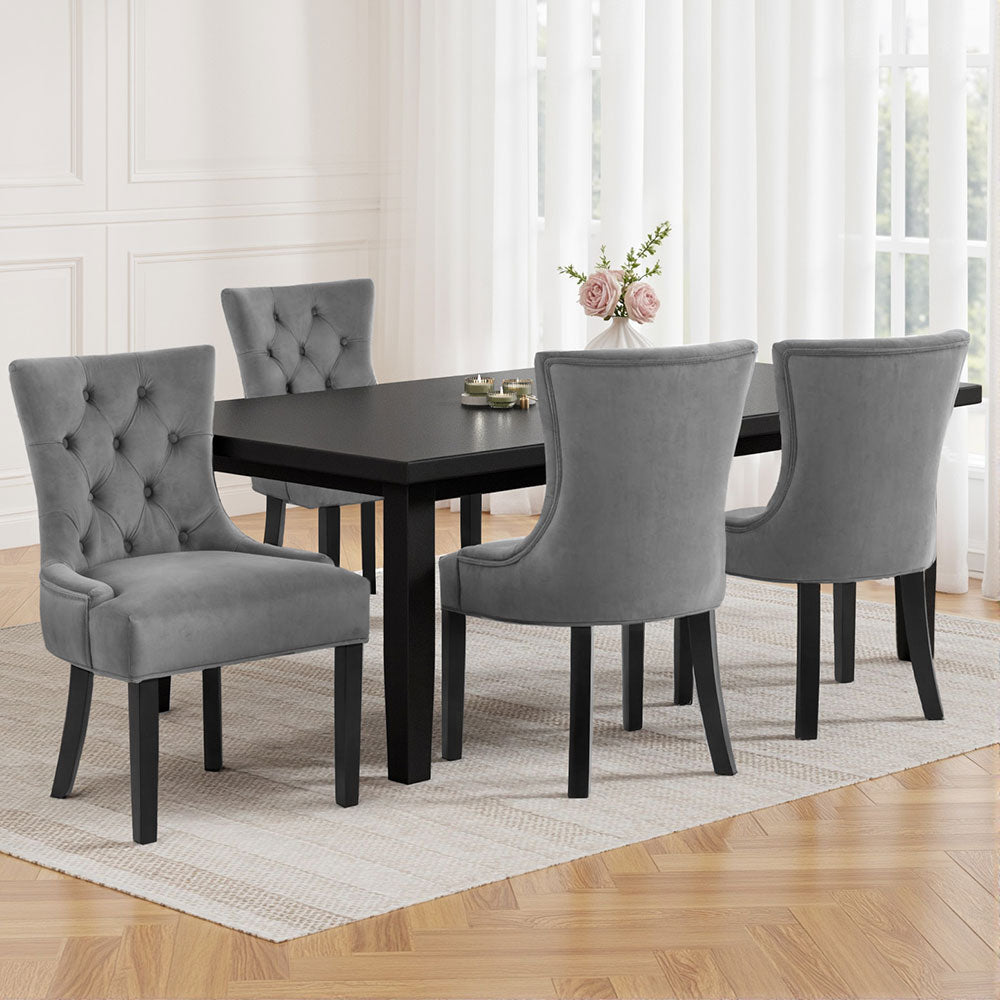 Dining Chairs Set of 4 Velvet French Provincial Grey