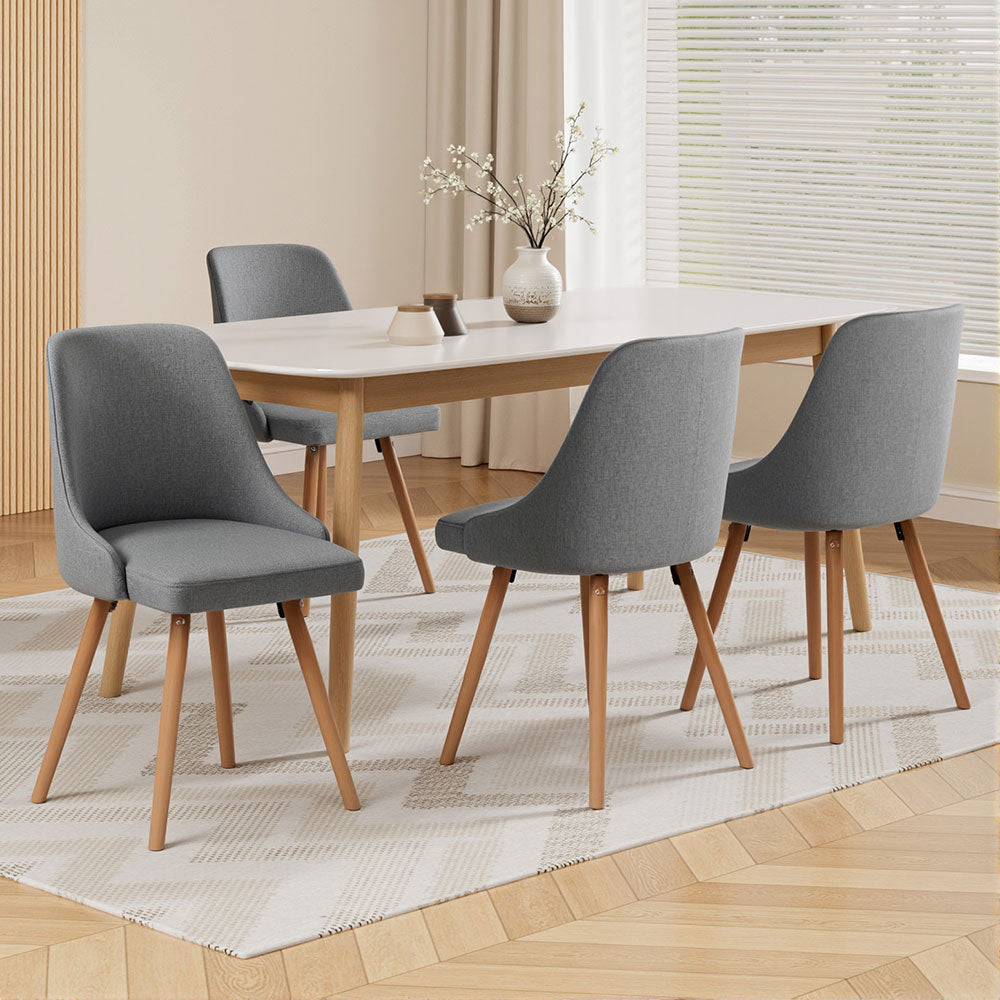 Dining Chairs Set of 4 Fabric Wooden Grey