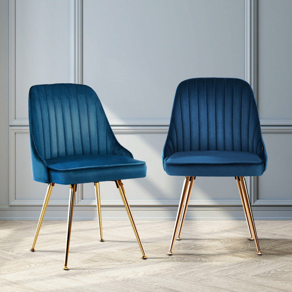 Dining Chairs Set of 2 Velvet Channel Tufted Blue