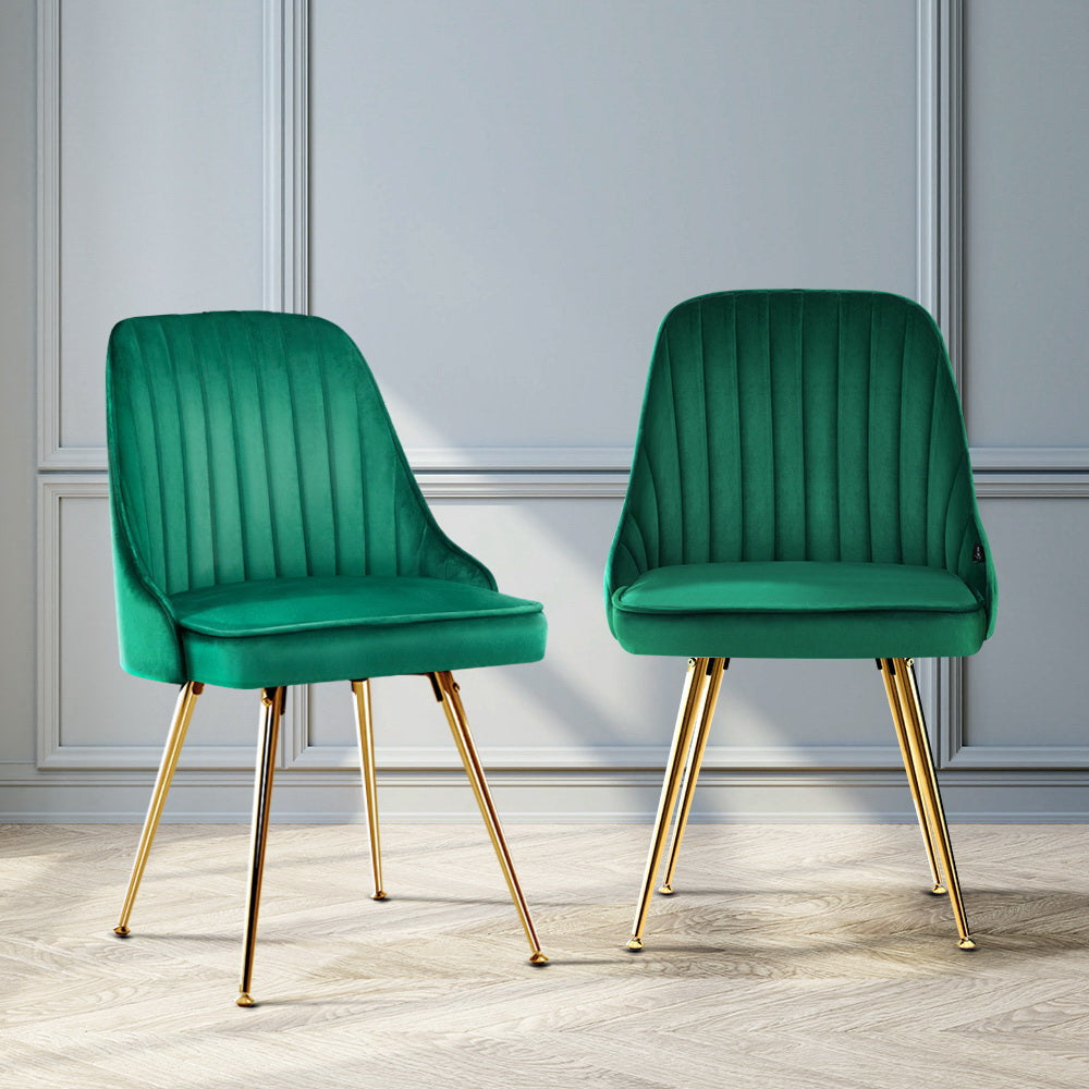 Dining Chairs Set of 2 Velvet Channel Tufted Green