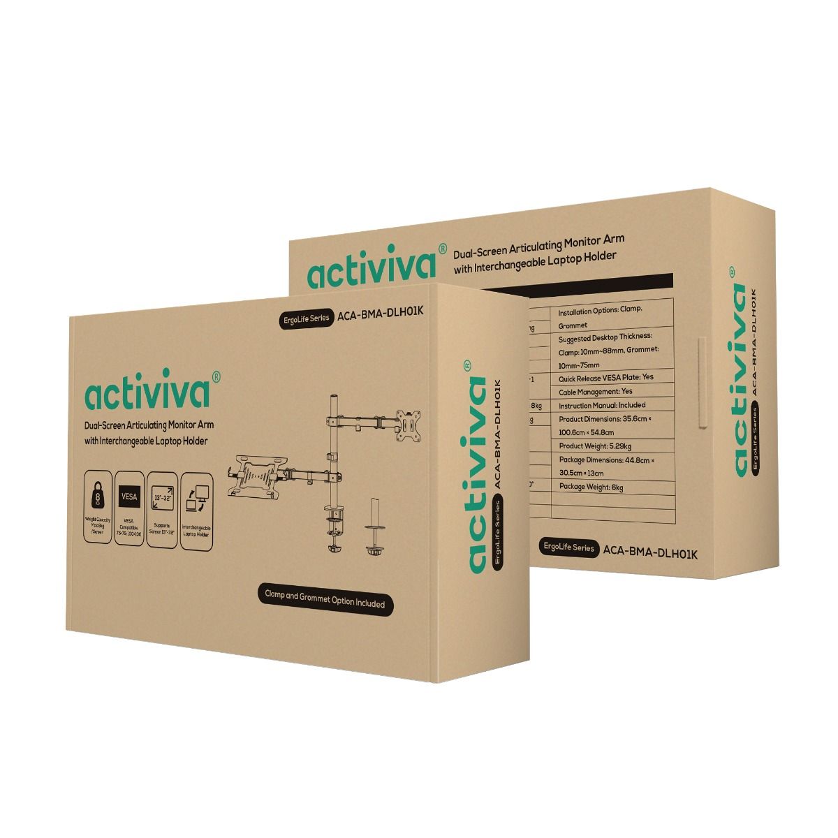 activiva Dual-Screen Articulating Monitor Arm with Interchangeable Laptop Holder