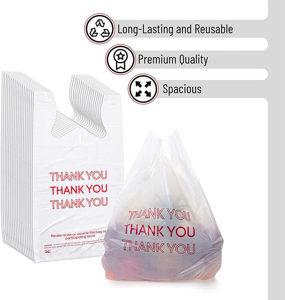 50X Plastic Shopping Bags - Reusable Recyclable Singlet Eco Grocery Carry Bag large