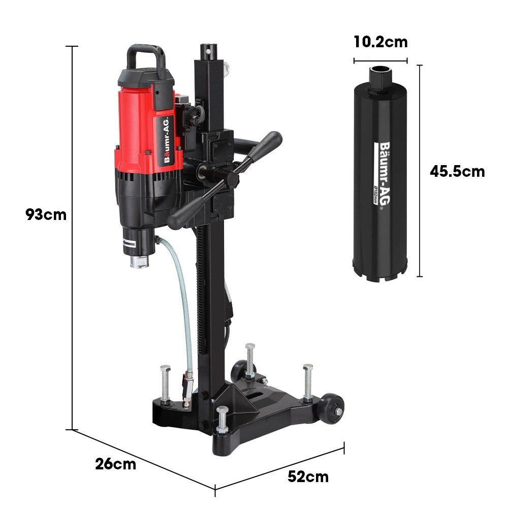 BAUMR-AG 3200W 280mm Wet/Dry Core Drill w/ Wheeled Stand & 102mm Bit Combo, for Concrete Coring Hole Drilling