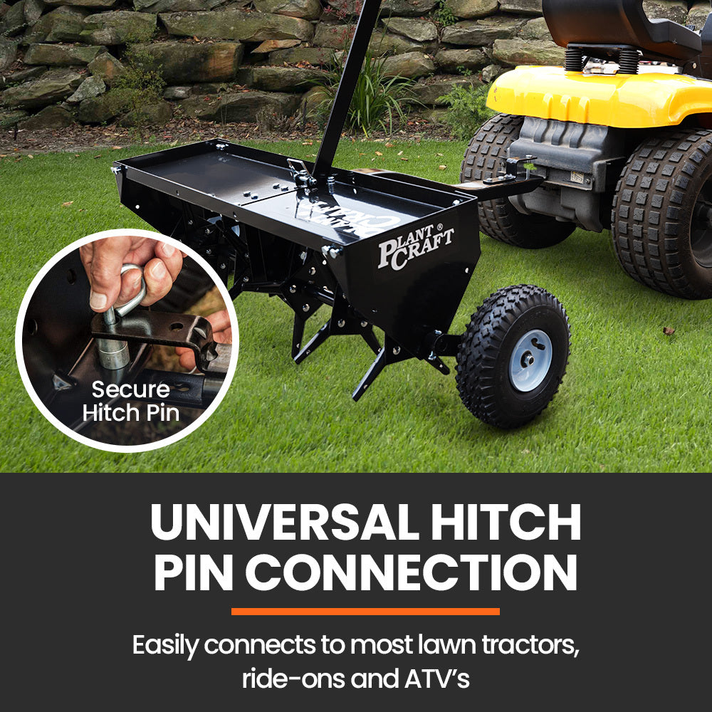 PlantCraft Tow Behind Plug Lawn Aerator 1m (40) Wide, Universal Hitch for Ride on Mower, Garden Tractor