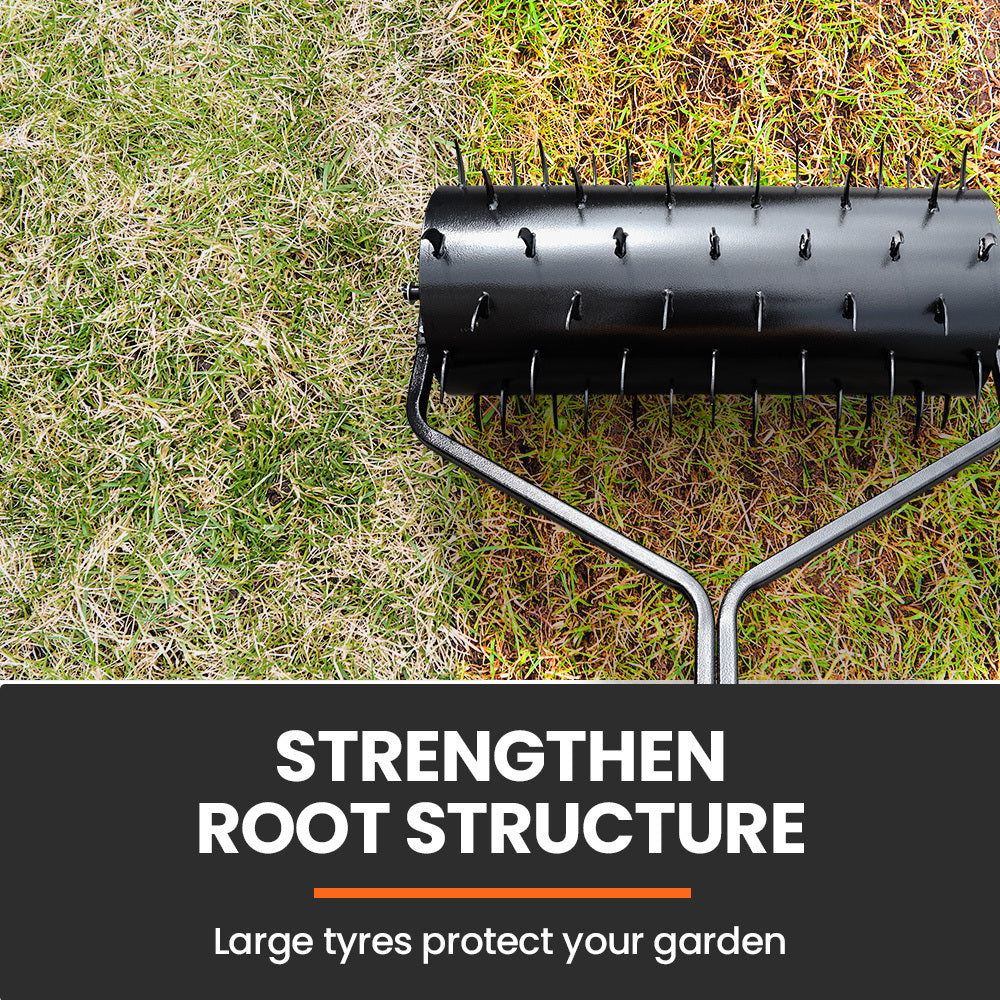 PlantCraft Tow Behind Lawn Roller Spike Aerator 36 Wide, Universal Hitch for Ride on Mower, Garden Tractor