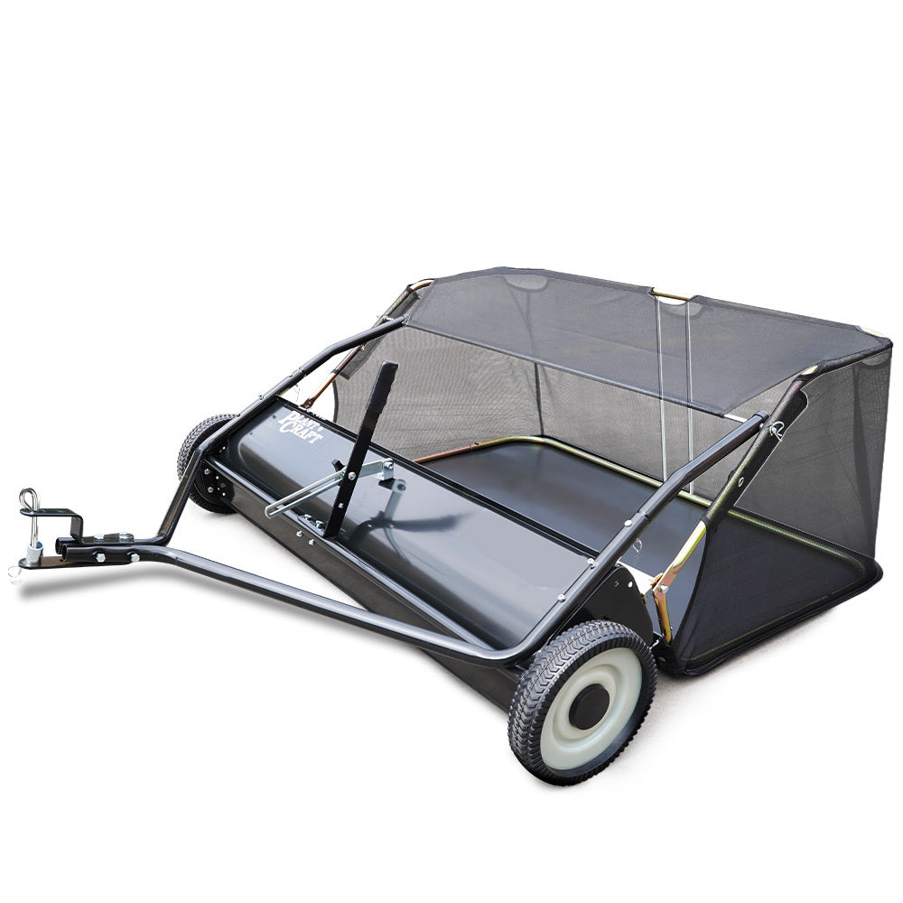PlantCraft Lawn Sweeper 48 Wide, Tow Behind Leaf and Grass Clipping Collector, Universal Hitch for Ride on Mower, Garden Tractor