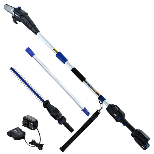 POWERBLADE 20V Cordless Pole Saw & Hedge Trimmer Combo, 8  Chainsaw Pruner & 20  Hedger, Telescopic Handle, Battery and Fast Charger Kit