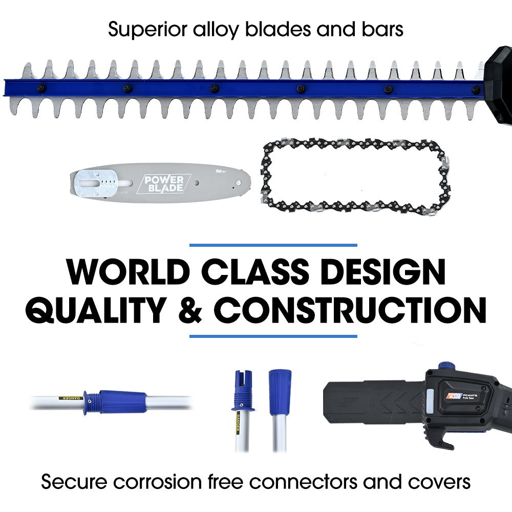 POWERBLADE 20V Cordless Pole Saw & Hedge Trimmer Combo, 8  Chainsaw Pruner & 20  Hedger, Telescopic Handle, Battery and Fast Charger Kit