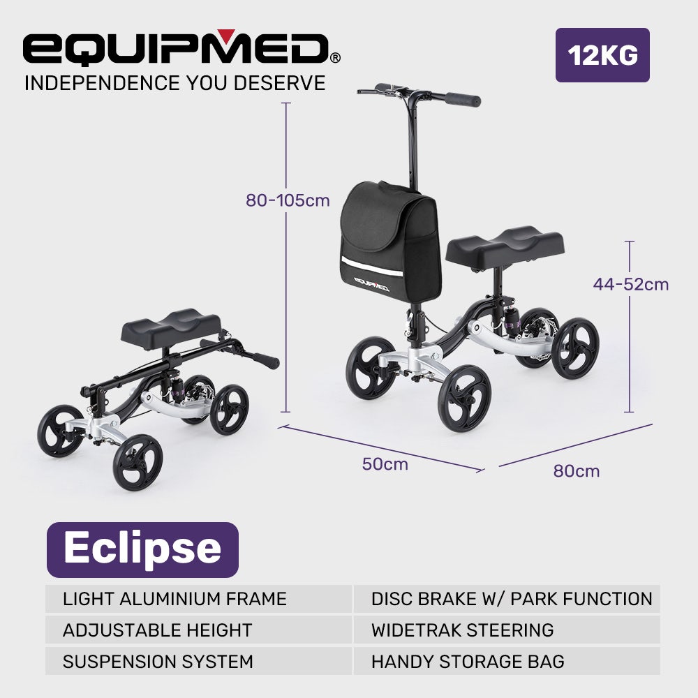 EQUIPMED Knee Scooter Walker, Disc Brake - Suspension Bag - Broken Leg Ankle Foot Mobility - Crutches Alternative -