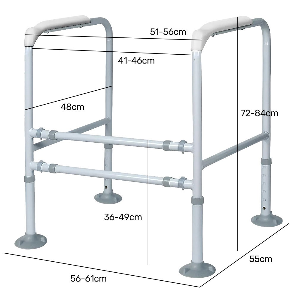 Equipmed Over Toilet Support Frame Safety Grab Aid Rail, 125kg Capacity, Adjustable Height and Width
