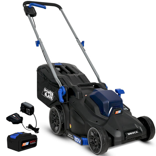 POWERBLADE 350CX 20V 13  Cordless Lawn Mower Kit, Fast Charger, 4Ah Battery, 5 Height, Brushless Electric, 330mm Cutting Path