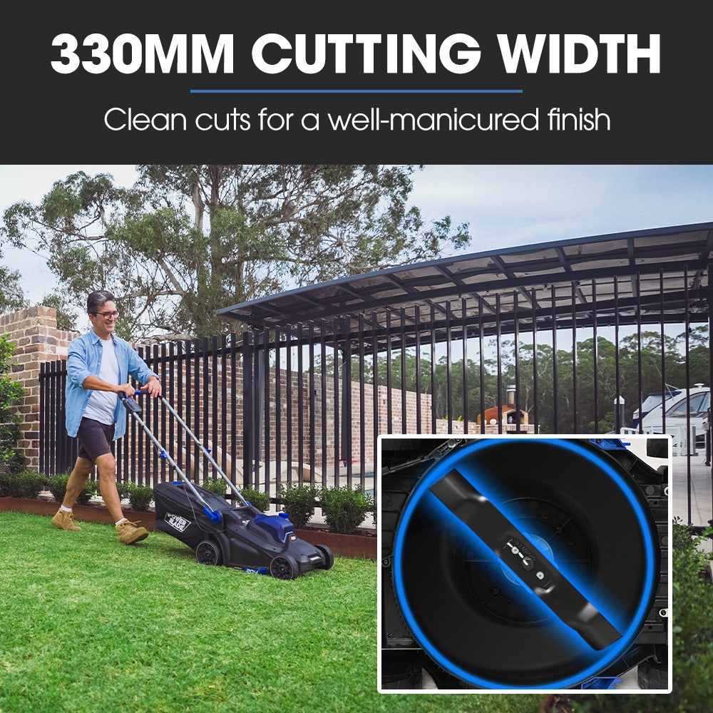 POWERBLADE 350CX 20V 13  Cordless Lawn Mower Kit, Fast Charger, 4Ah Battery, 5 Height, Brushless Electric, 330mm Cutting Path