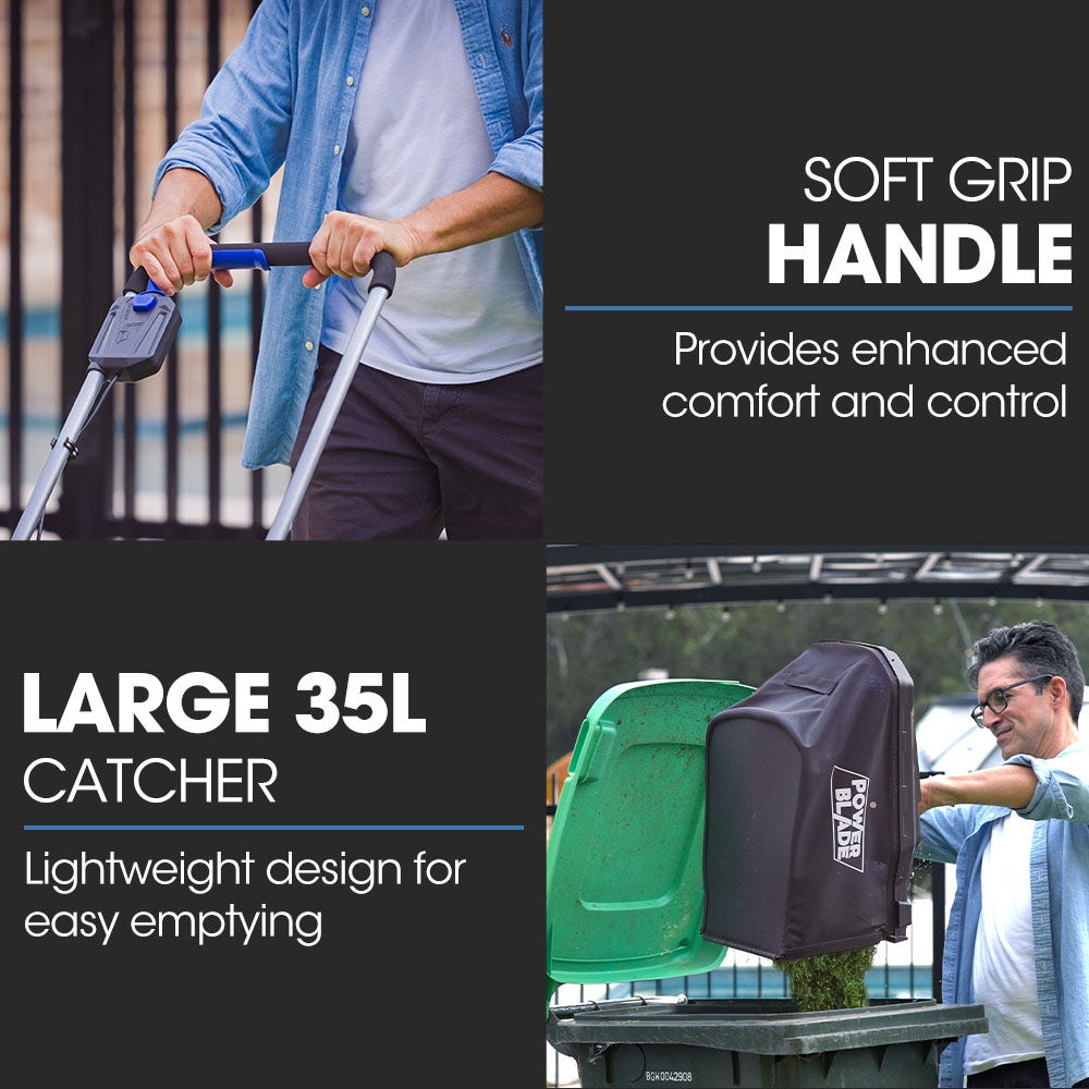 POWERBLADE 350CX 20V 13  Cordless Lawn Mower Kit, Fast Charger, 4Ah Battery, 5 Height, Brushless Electric, 330mm Cutting Path