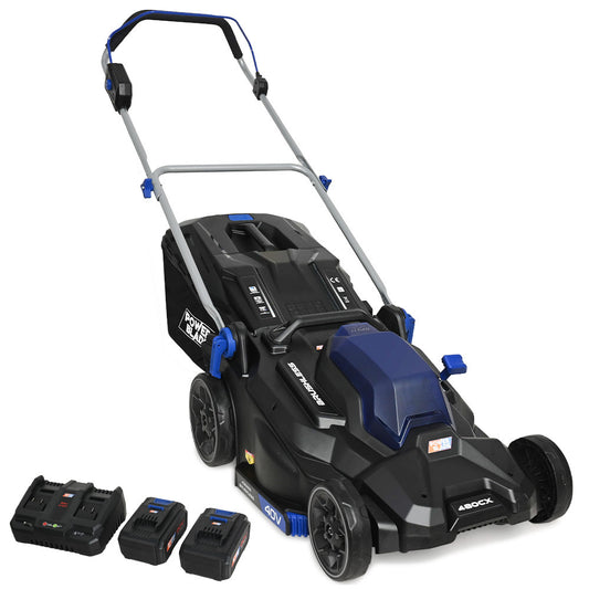 POWERBLADE 480CX 40V 17  Cordless Lawn Mower Kit, Fast Charger, 2 x 4Ah Batteries, 6 Stage Height, Brushless Electric, 430mm Cutting Path