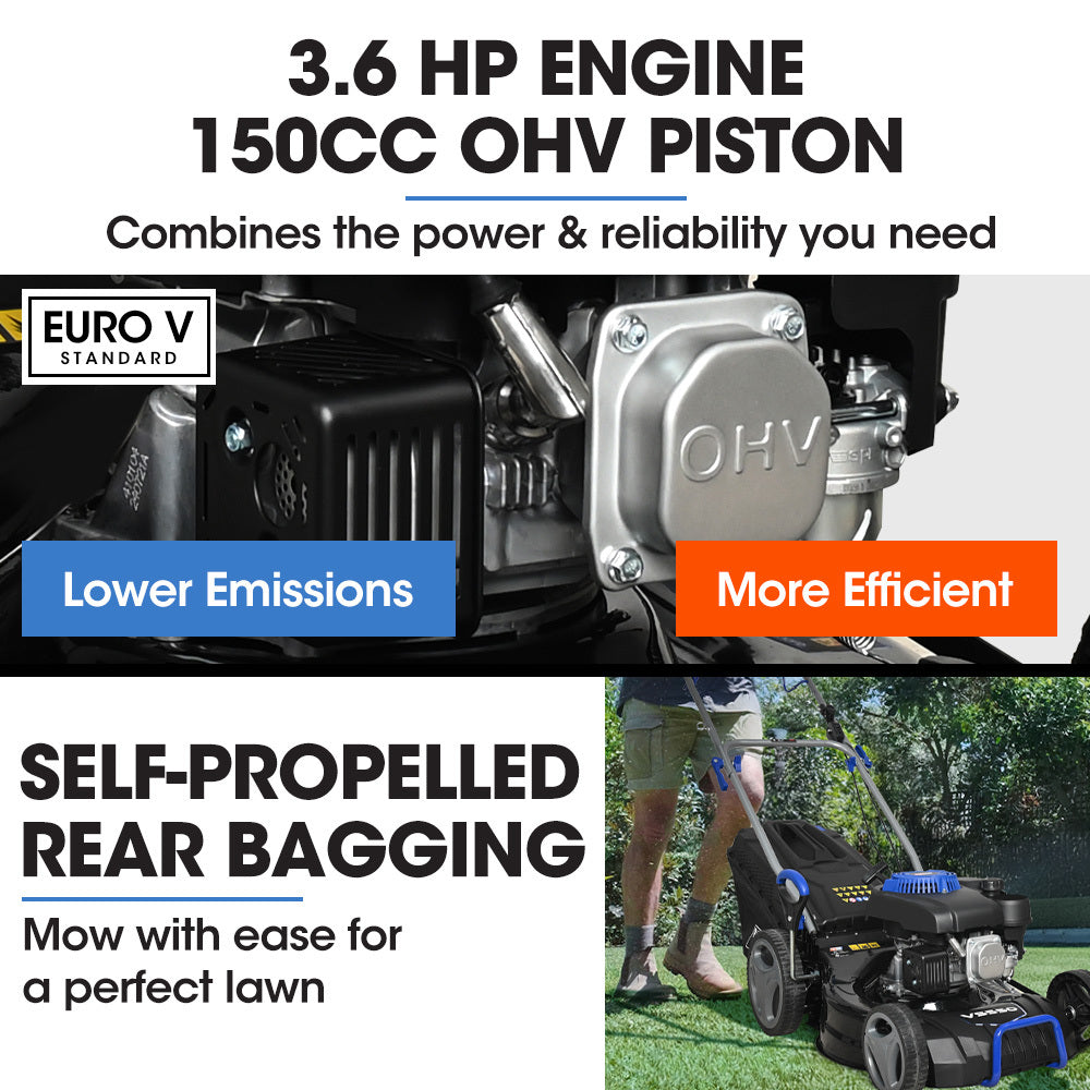 POWERBLADE 18  150cc Self Propelled Lawn Mower, 7 Height, Steel Deck, 4-Stroke Petrol Lawnmower - VS550