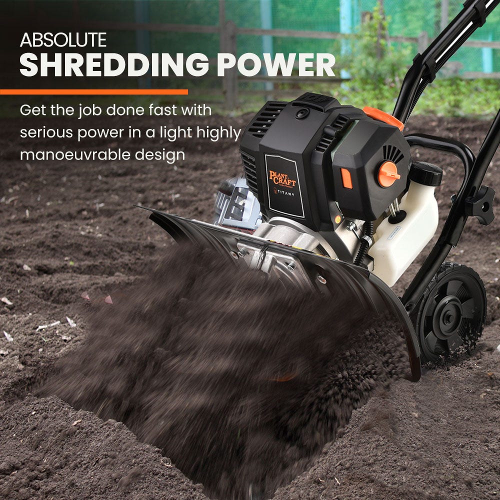 PLANTCRAFT 46CC Garden Cultivator Tiller Handheld 15 Inch Petrol 4-Stroke Titan 9
