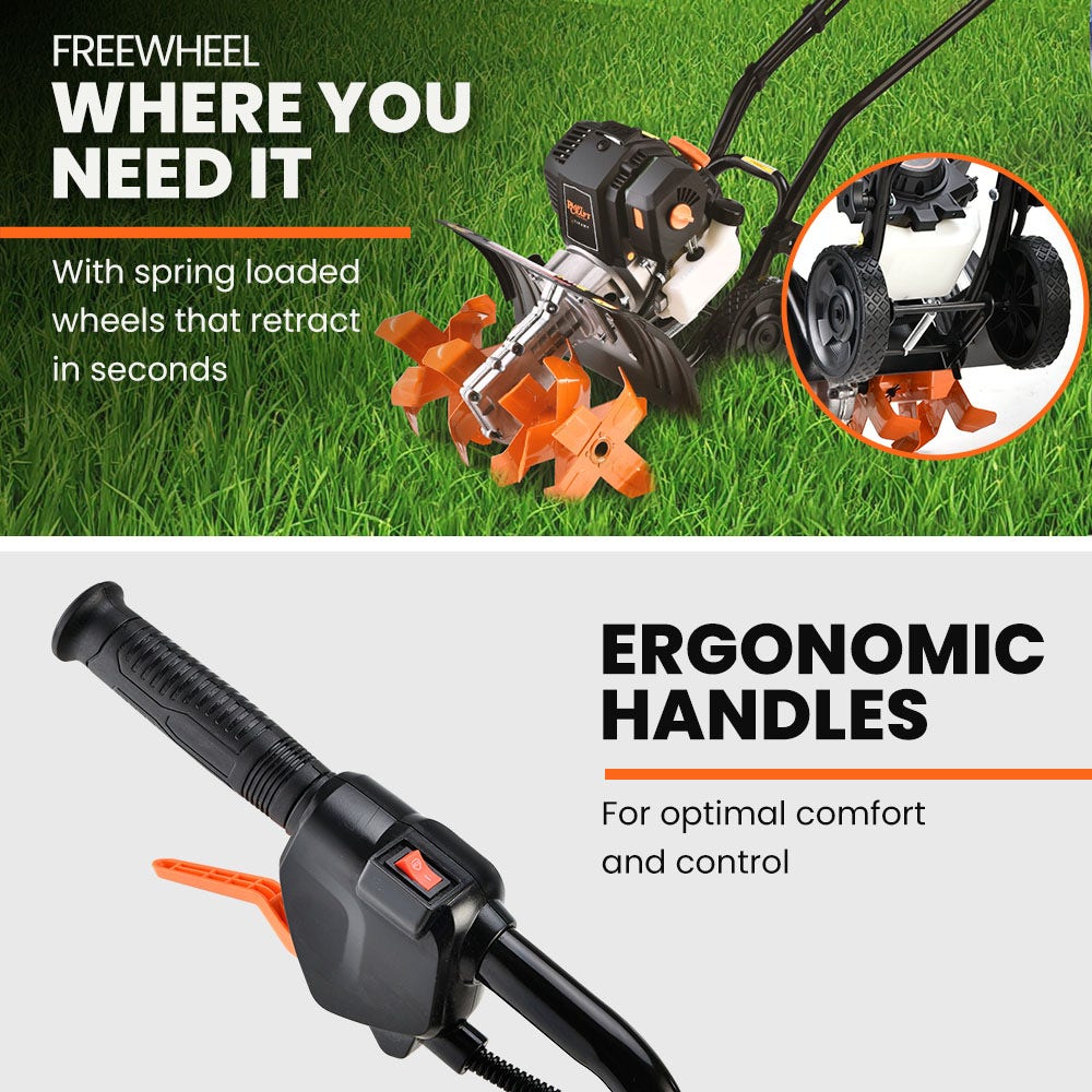 PLANTCRAFT 46CC Garden Cultivator Tiller Handheld 15 Inch Petrol 4-Stroke Titan 9