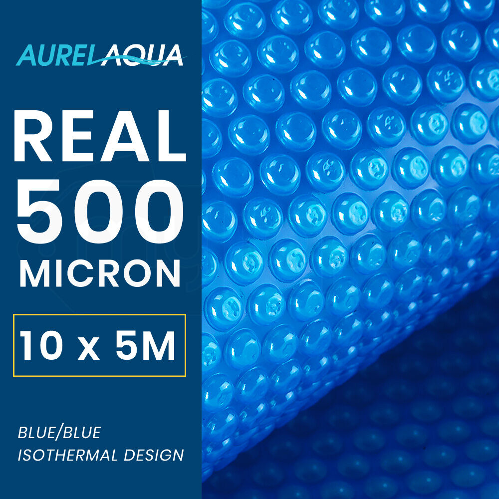 AURELAQUA Pool Cover 500 Micron 10x5m Solar Blanket Swimming Thermal Blue
