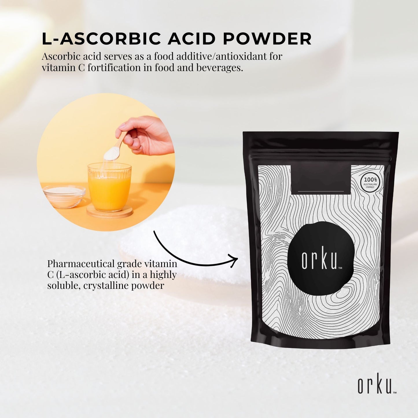 10g Vitamin C Powder Pure L-Ascorbic Acid - USP Grade Non-GMO