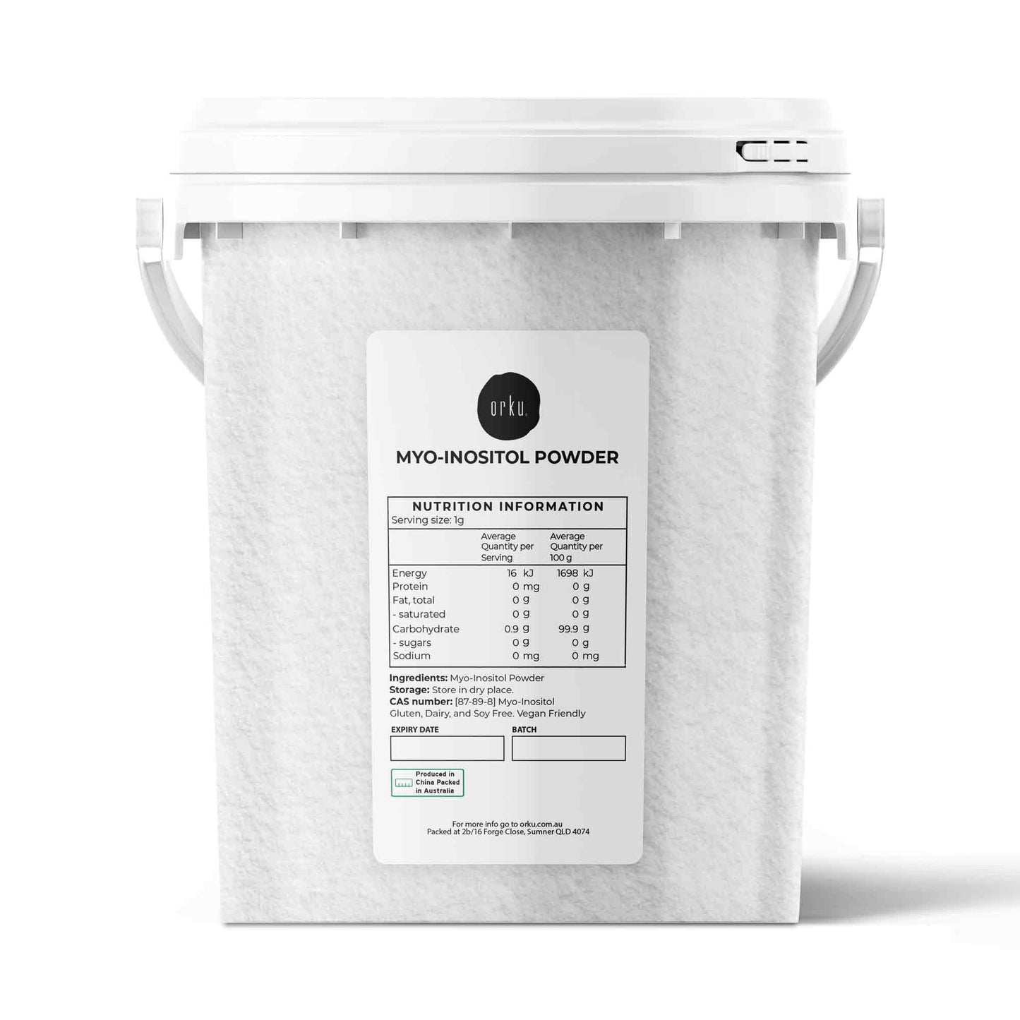 Orku 800g Myo Inositol Powder Tub - USP Grade High Purity Unflavoured