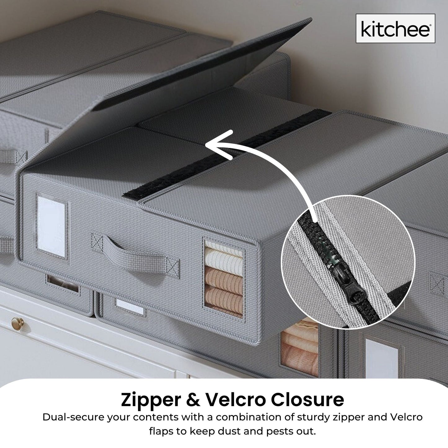 1x Kitchee Foldable Bed Sheet Storage Box – Linen & Closet Organiser Grey