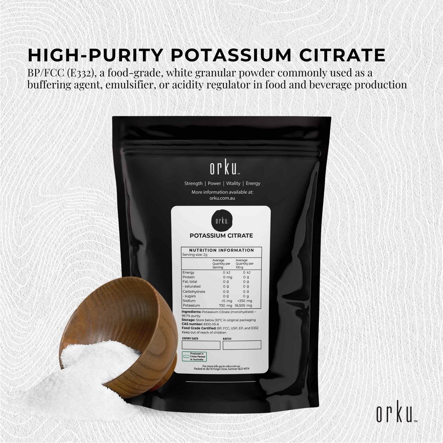 100g Potassium Citrate Food Grade - Granular BP USP FCC E332 Additive