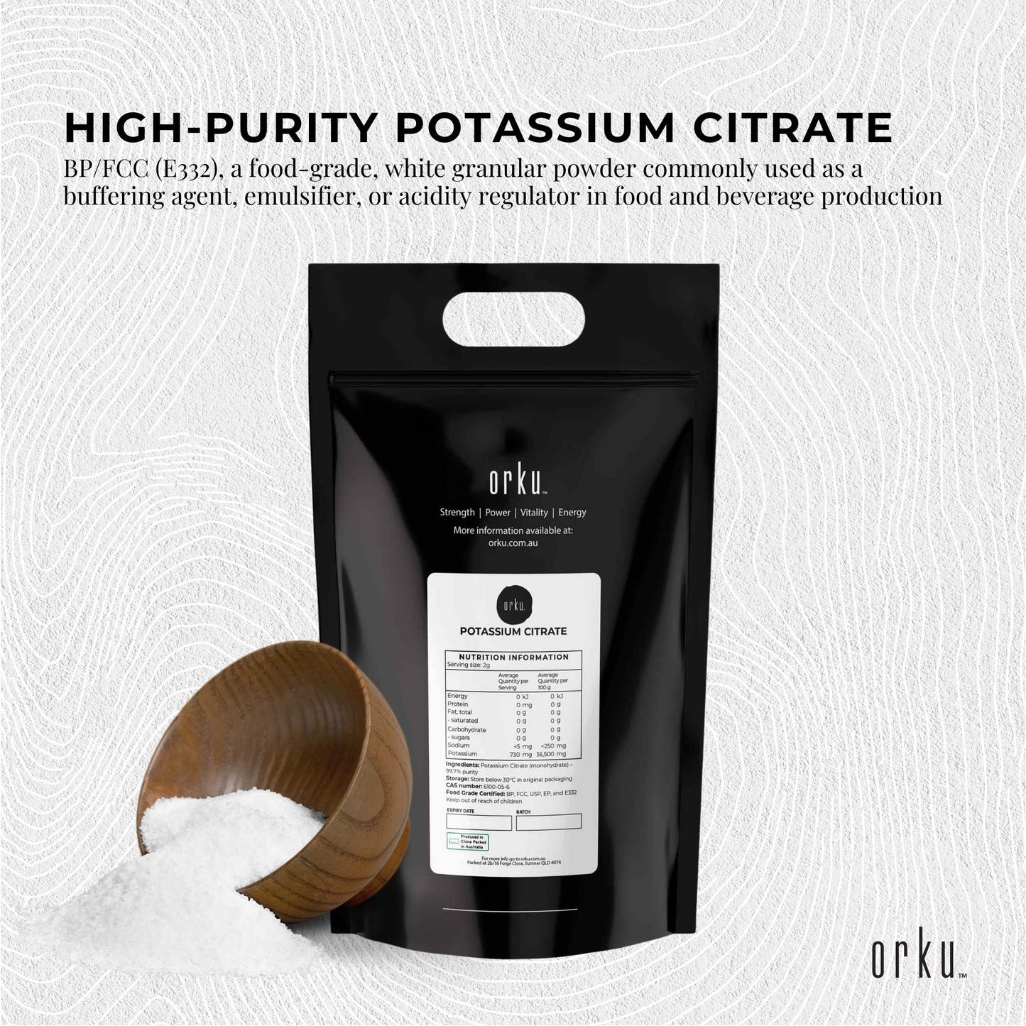 10Kg Potassium Citrate Food Grade - Granular BP USP FCC E332 Additive