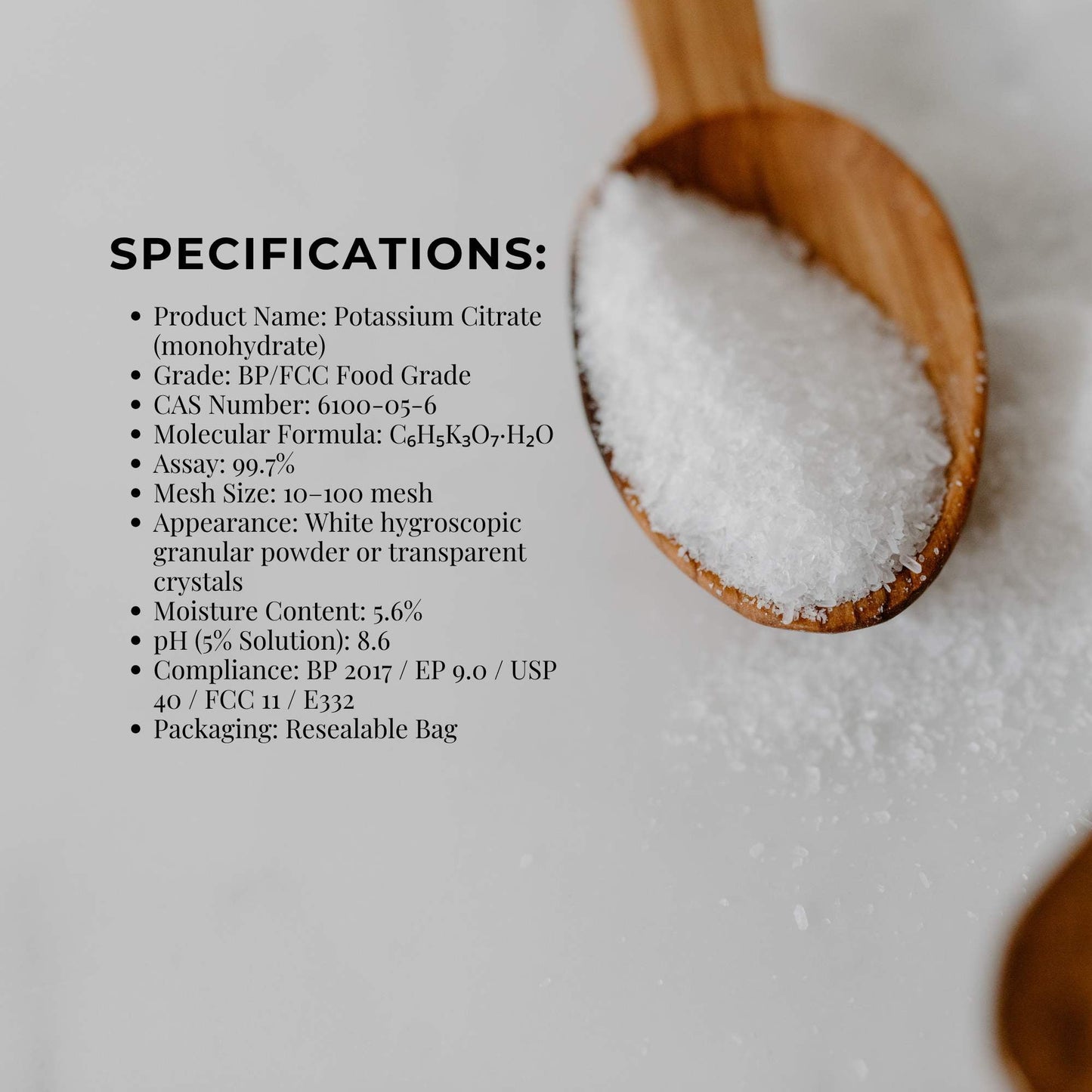 10Kg Potassium Citrate Food Grade - Granular BP USP FCC E332 Additive