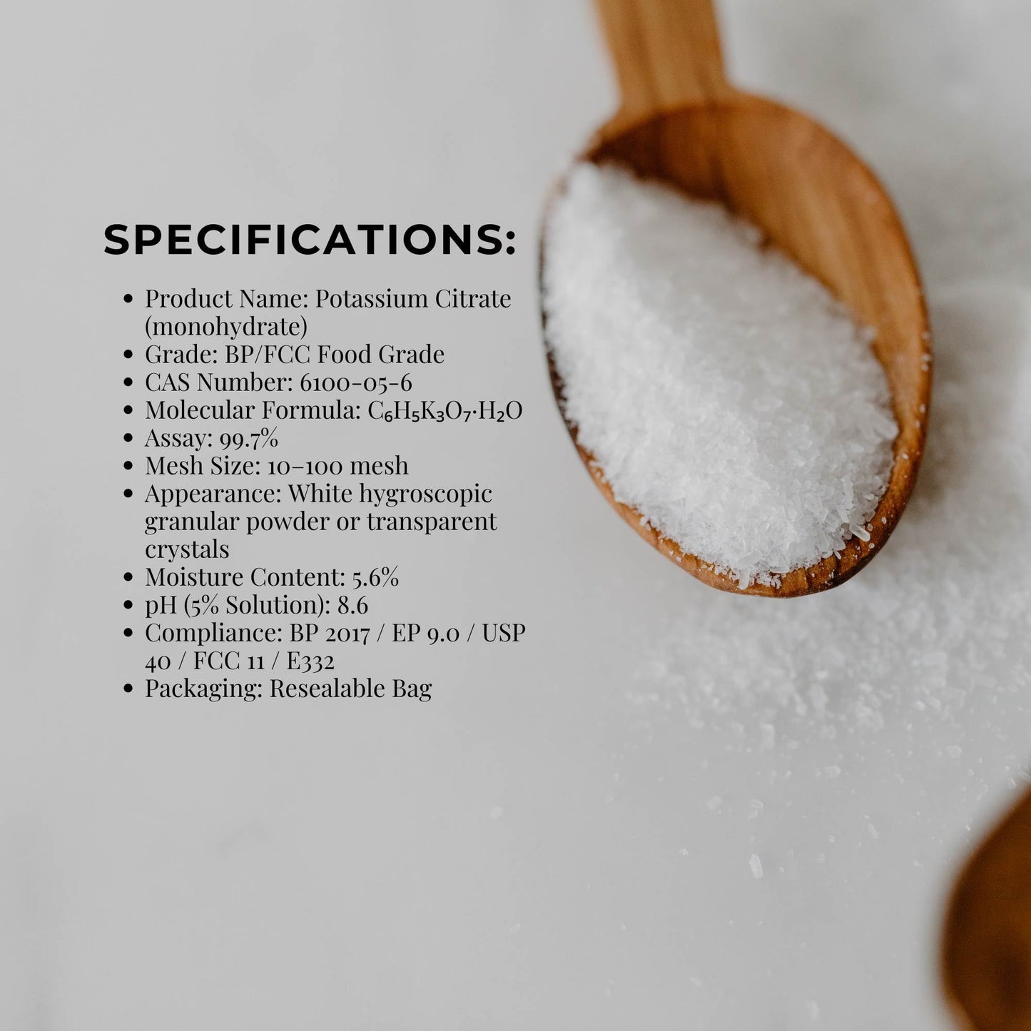 1.3Kg Potassium Citrate Food Grade Tub - Granular BP USP FCC E332 Additive