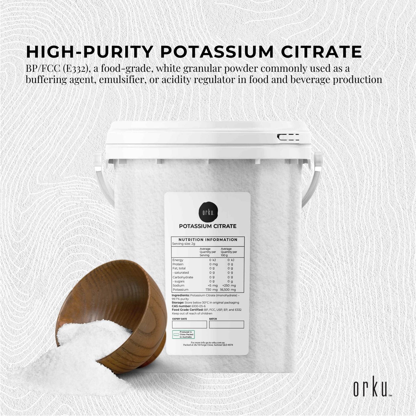 1.3Kg Potassium Citrate Food Grade Tub - Granular BP USP FCC E332 Additive