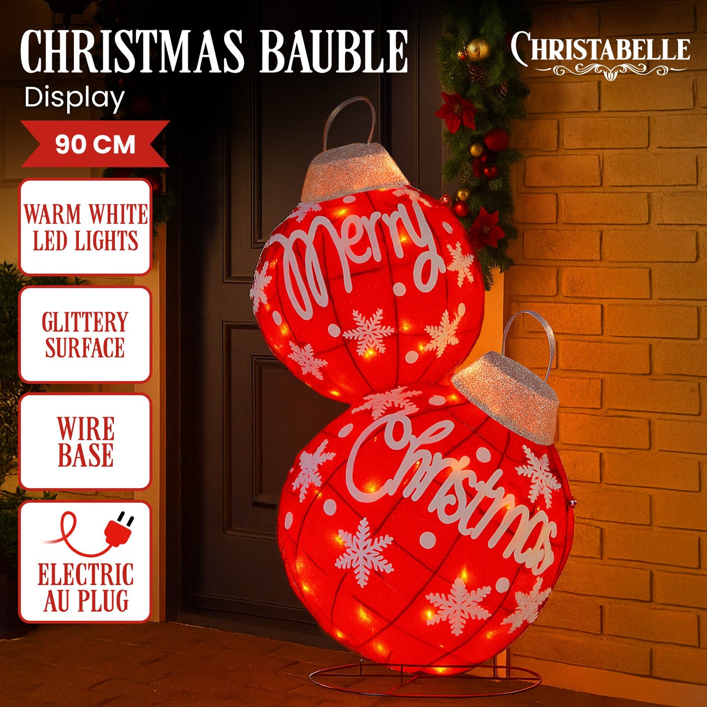 Oversized Christmas Bauble Display Warm White Led Lights Glitter