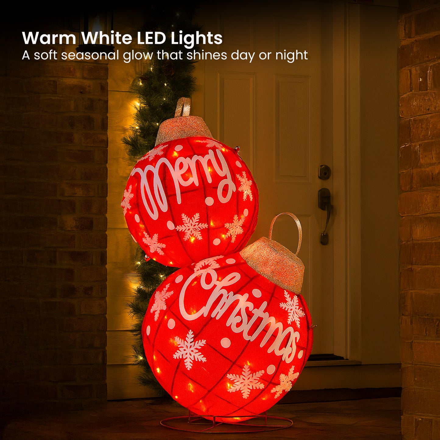 Oversized Christmas Bauble Display Warm White Led Lights Glitter