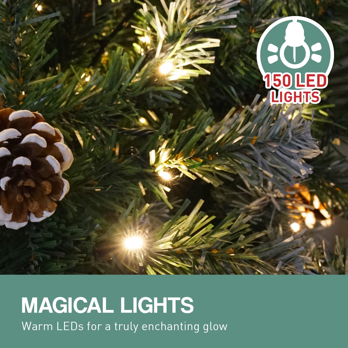 1.2m Pre Lit LED Christmas Tree Decor with Pine Cones Xmas Decorations