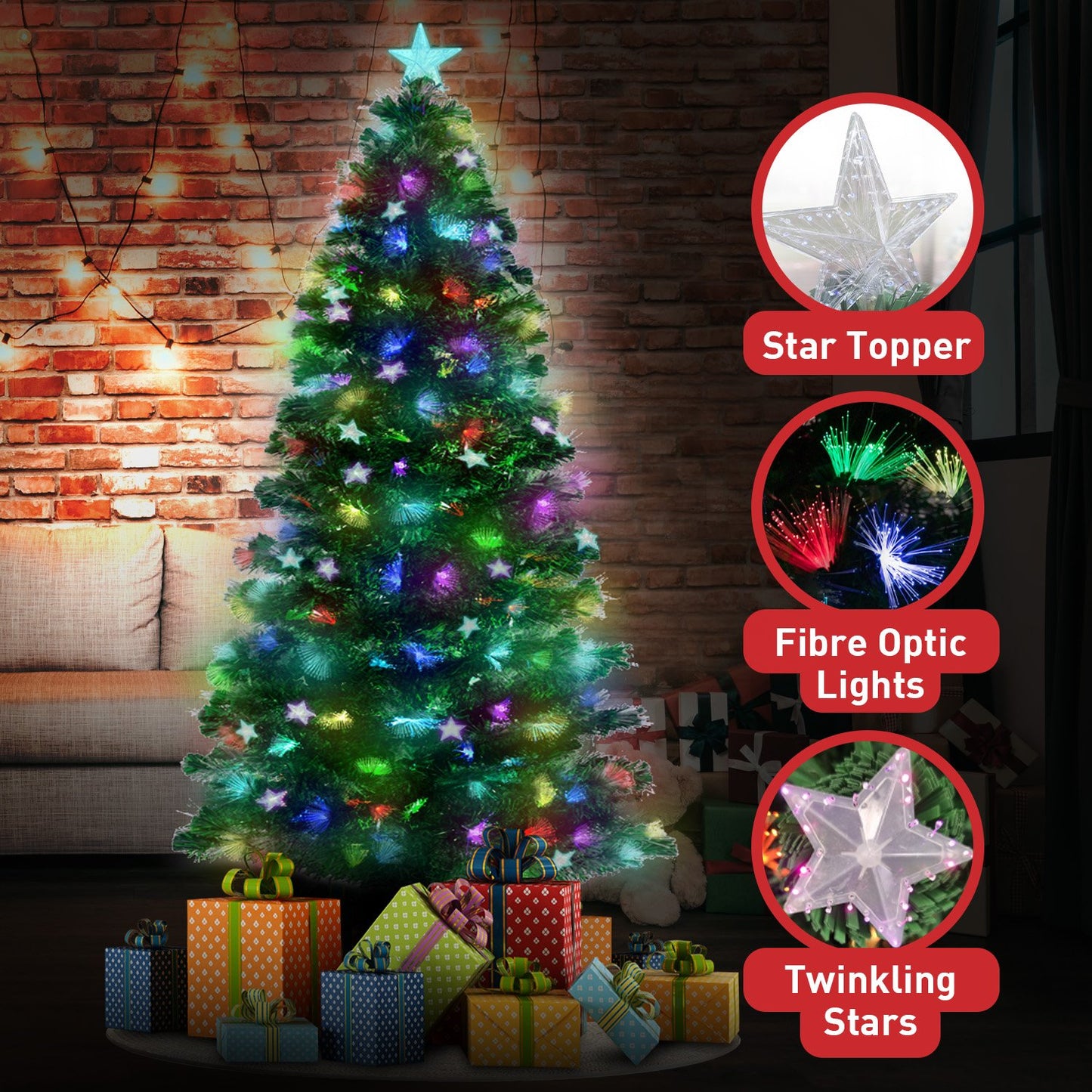 1.2m Enchanted Pre Lit Fibre Optic Christmas Tree Stars Xmas Decor