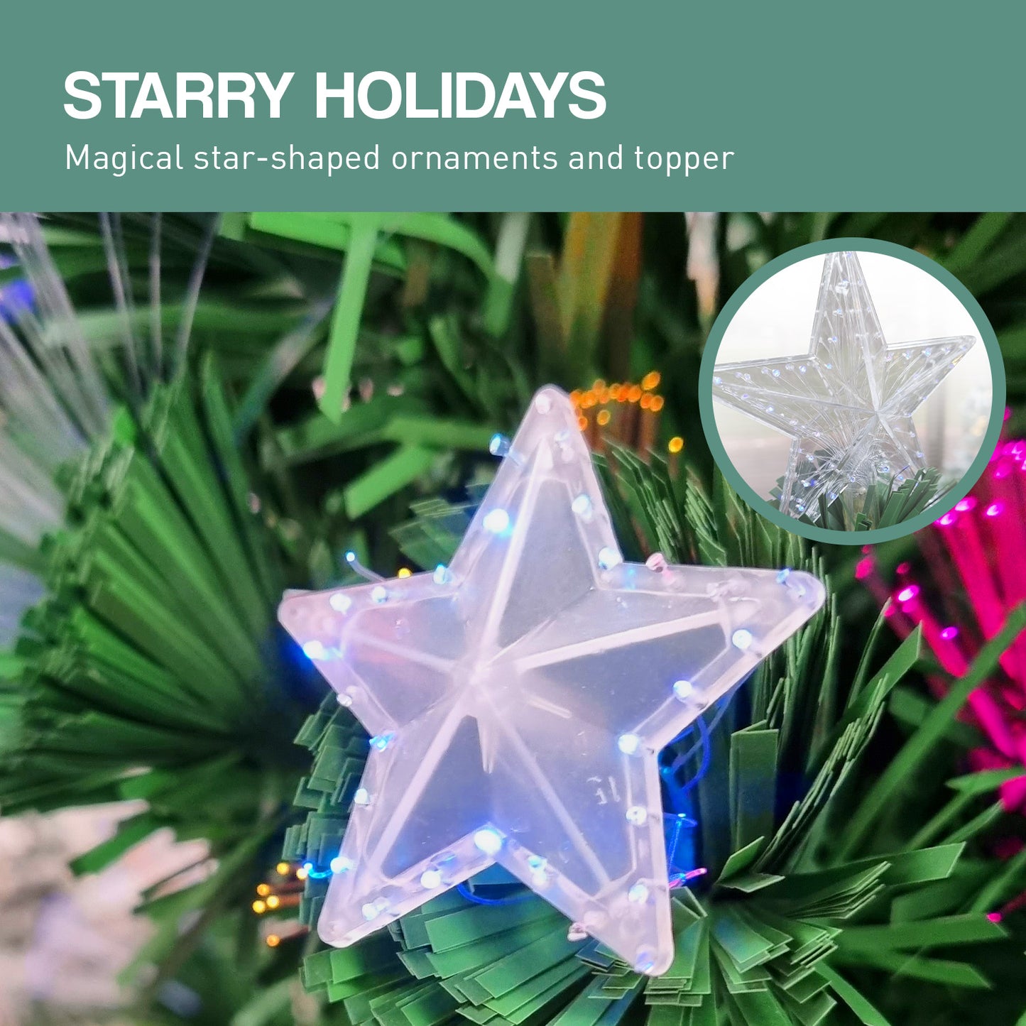 1.2m Enchanted Pre Lit Fibre Optic Christmas Tree Stars Xmas Decor