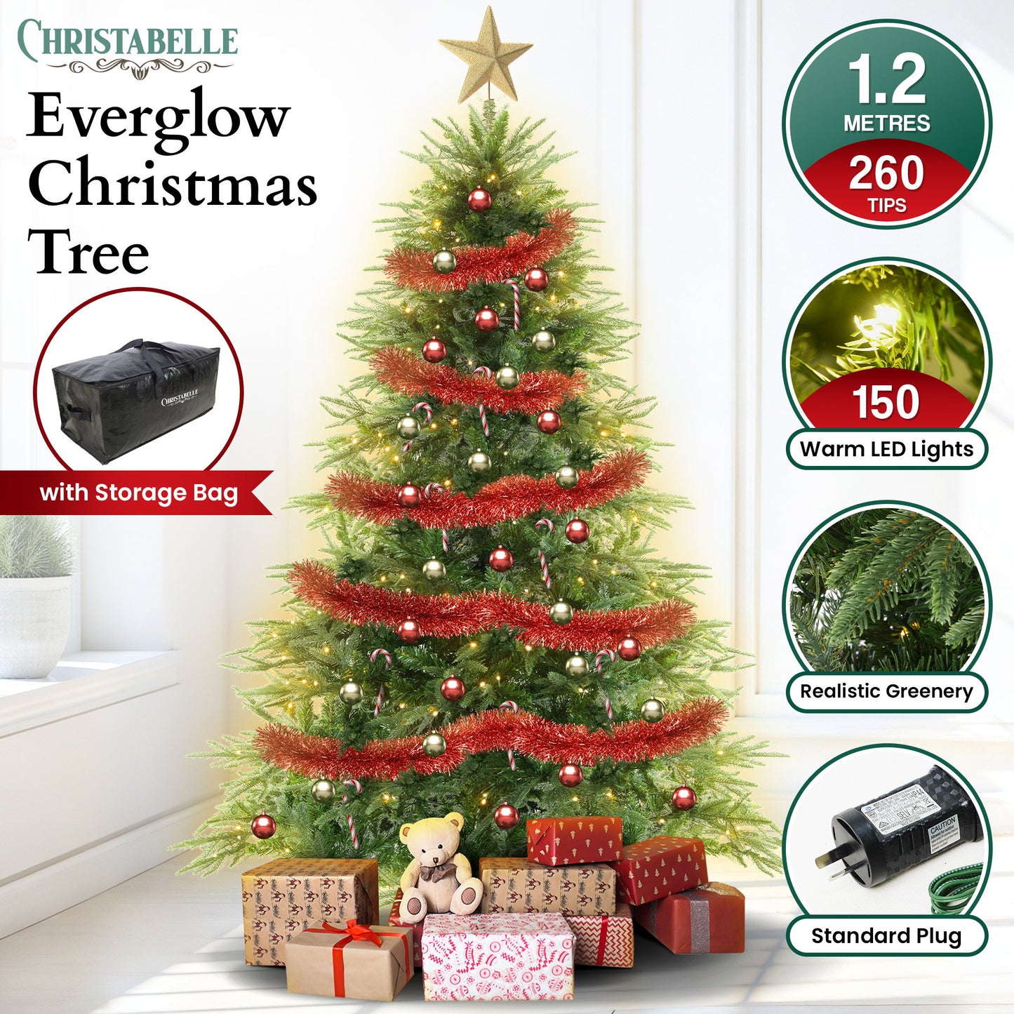 1.2m Prelit Everglow Fir Christmas Tree with 150 LED Lights