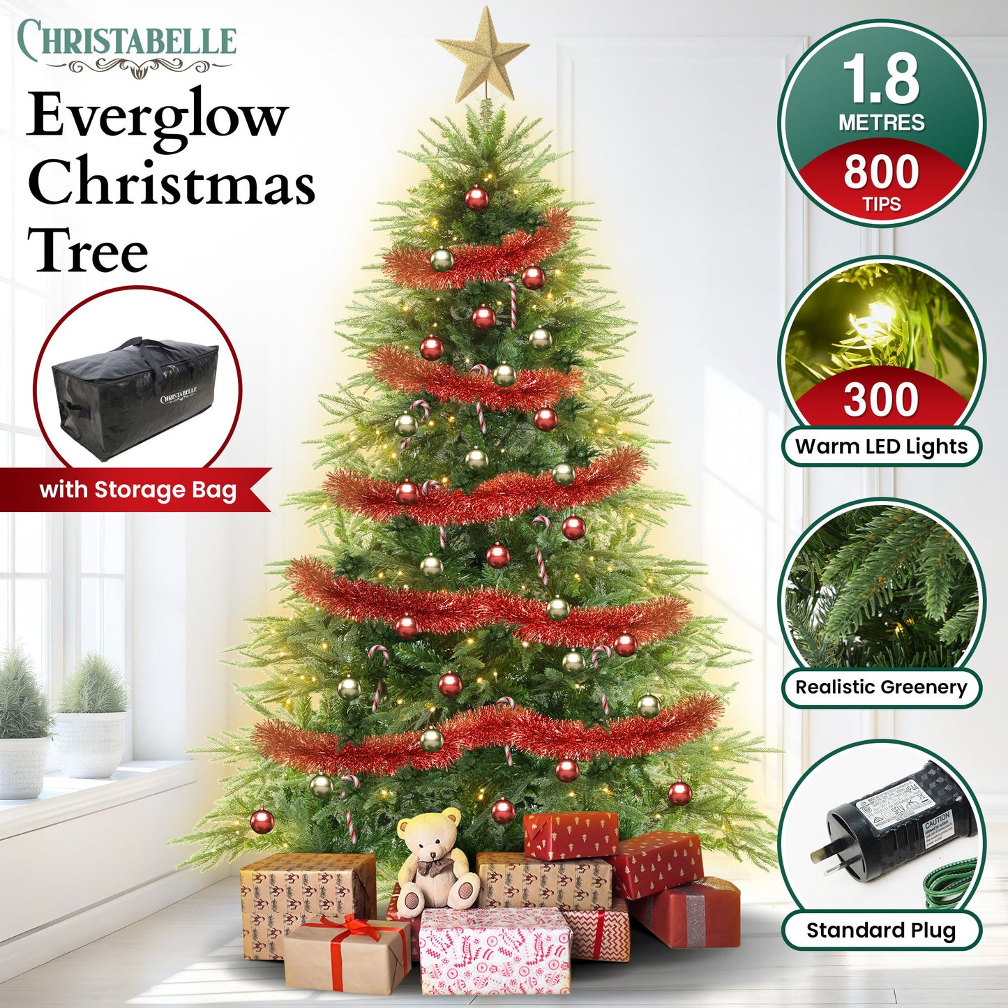 1.8m Prelit Everglow Fir Christmas Tree With 300 Led Lights