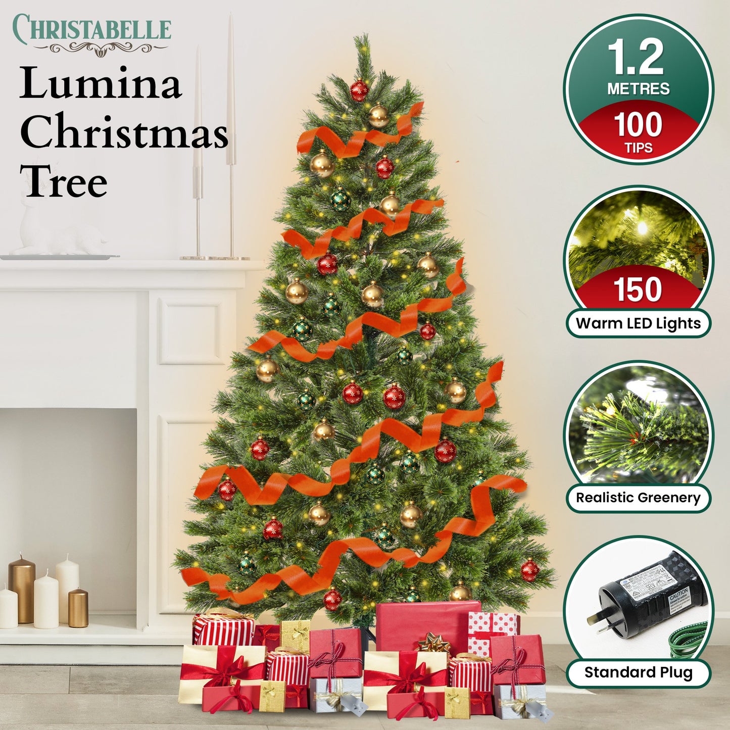 1.2m Prelit Lumina Pine Christmas Tree With 150 Led Lights