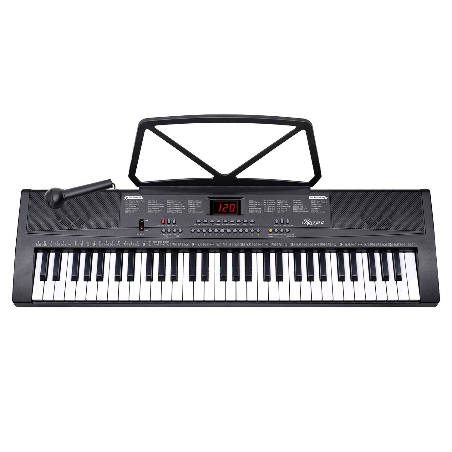 Karrera 61-key Electronic Led Keyboard 75cm Portable Piano In Black With Microphone Input, Headphone Output, 255 Timbres & Rhythms