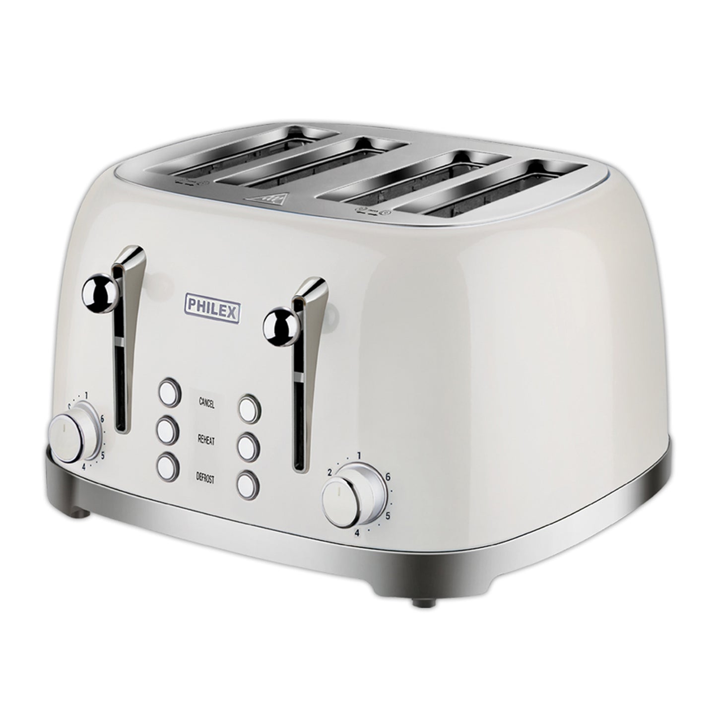 PHILEX 4-Slice Electric Toaster Bread Reheat Defrost Retro Retro IVORY