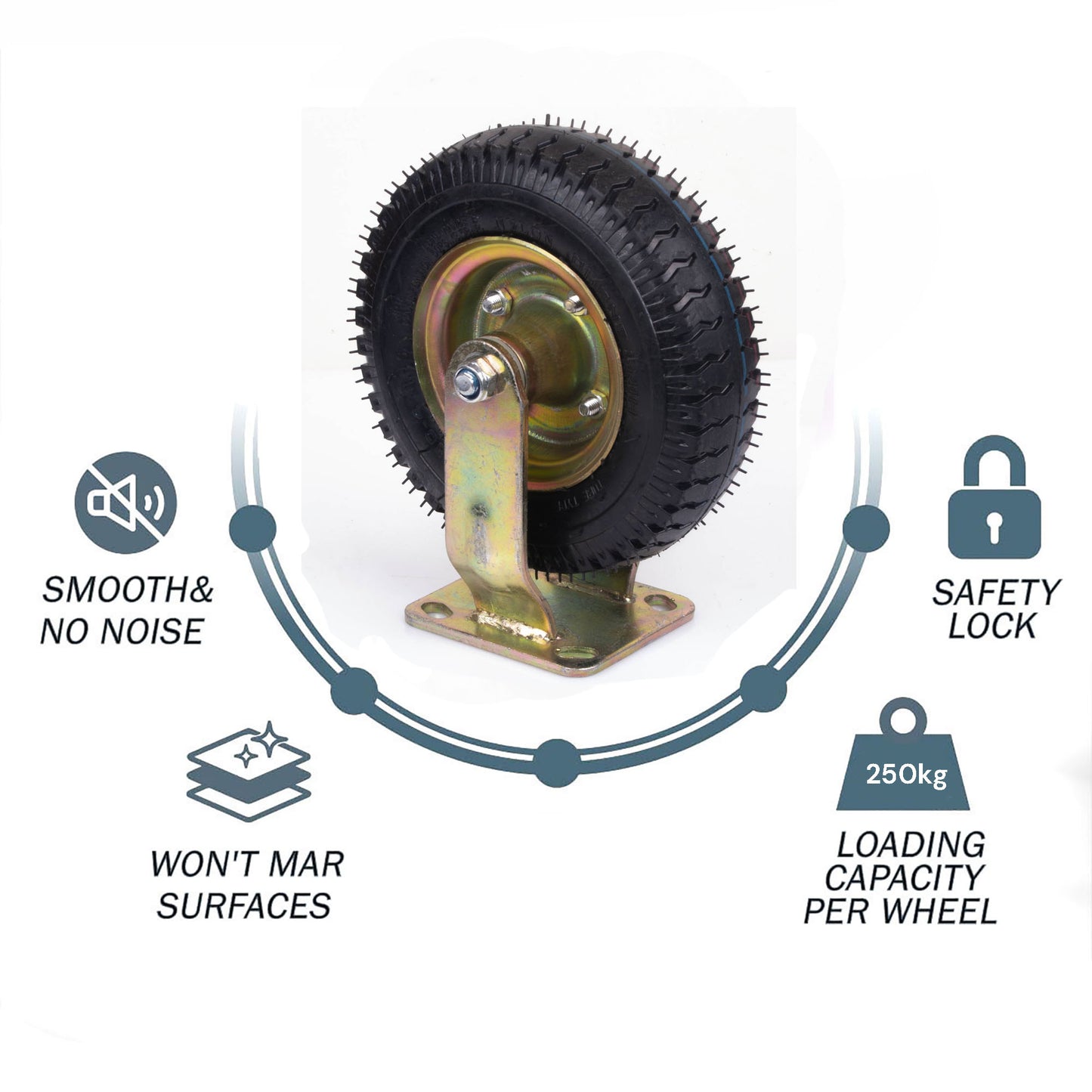 4x 8 Inch Castor Caster 2x swivel 2x fixed Pneumatic Tyres Wheels Trolley Cart Wheelbarrow