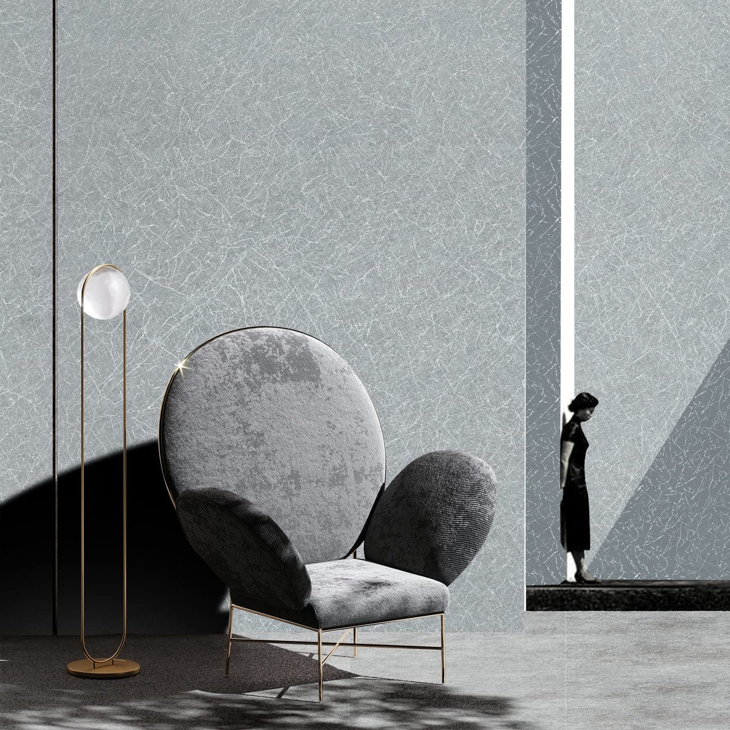 61cm x 10m Green Wallpaper Decor Faux Grasscloth Paper Wall Paper Self Adhesive Removable Silver