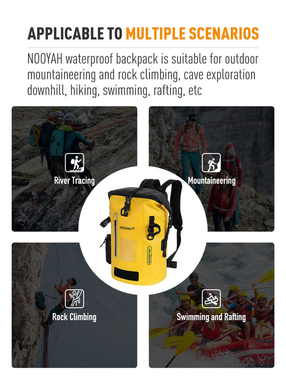 NOOYAH IPX8 Waterproof Bike Cycle Outdoor Sports Backpack Double-Layer Waterproof Bag YELLOW