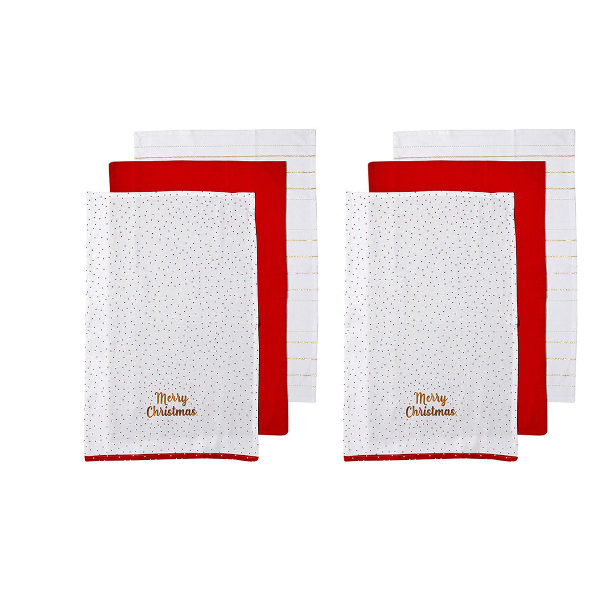 Joyful Merry Christmas Set of 6 Cotton Kitchen Towels Red