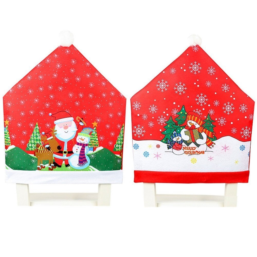 10x Christmas Chair Covers Dinner Table Santa Hat Snowman Home D¨¦cor Ornaments, Santa (10 Chair Covers)