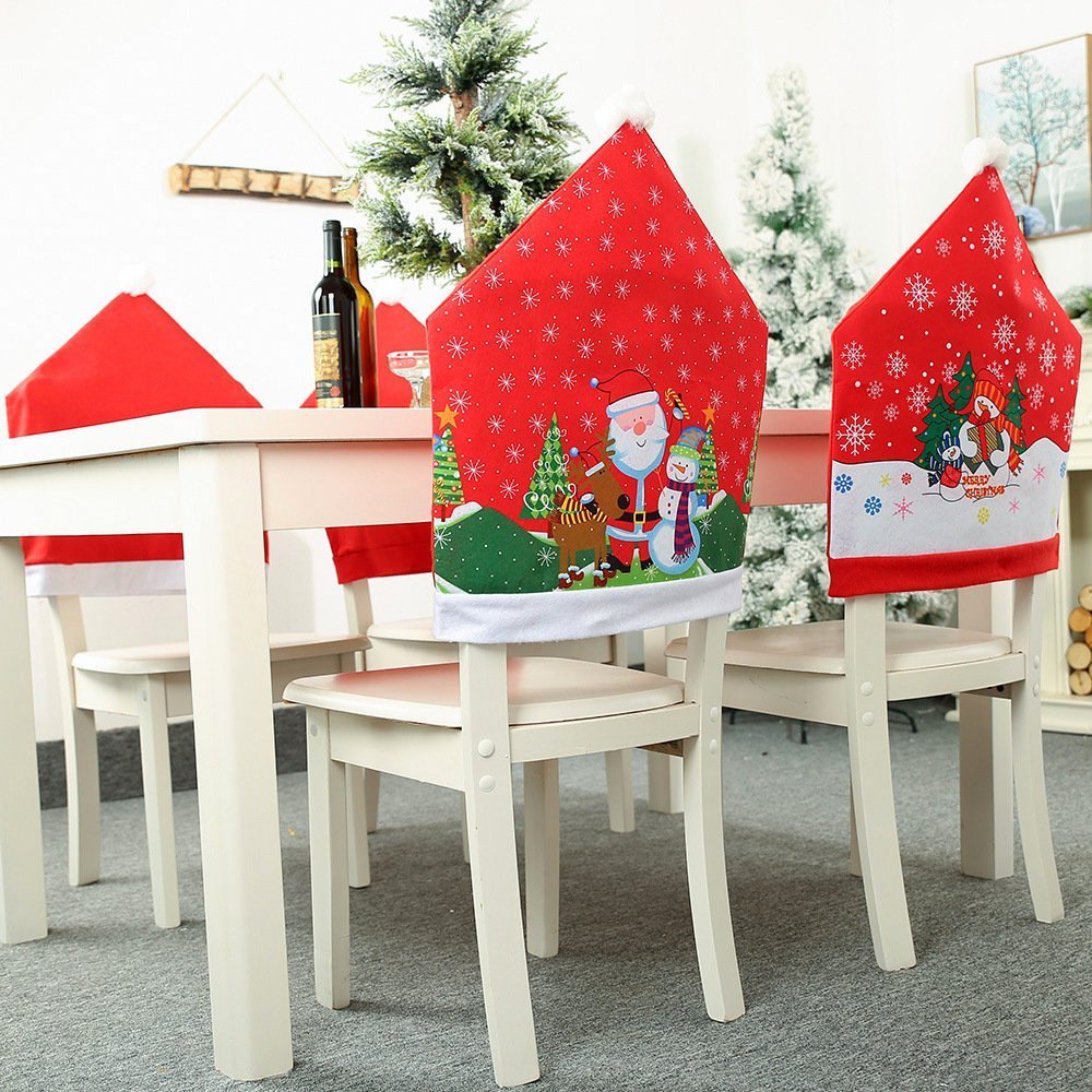 10x Christmas Chair Covers Dinner Table Santa Hat Snowman Home D¨¦cor Ornaments, Snowman (10 Chair Covers)